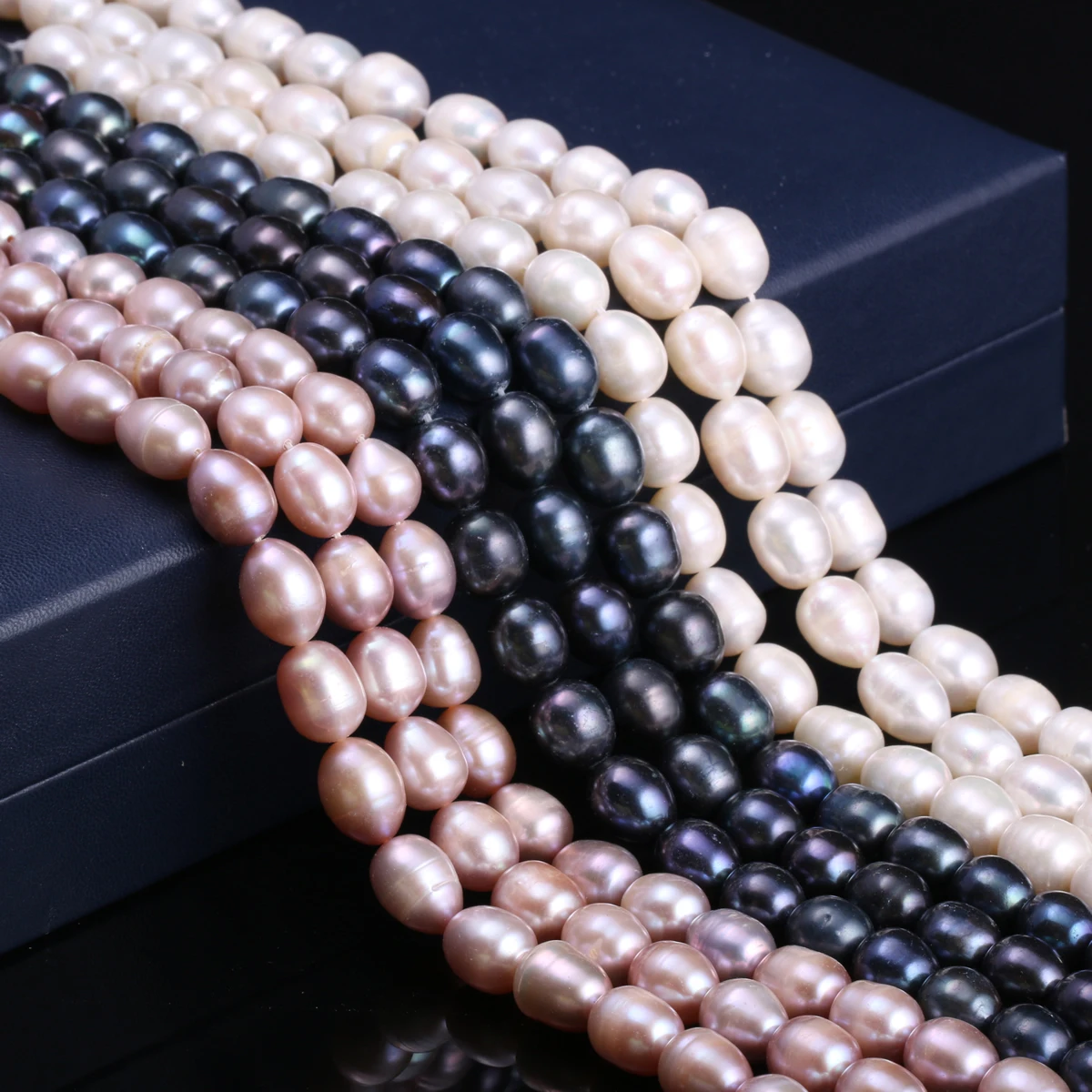 

Natural Freshwater Cultured Pearls Beads Rice Shape 100% Natural Pearls for Jewelry Making DIY Strand 14 Inches Size 8-9mm