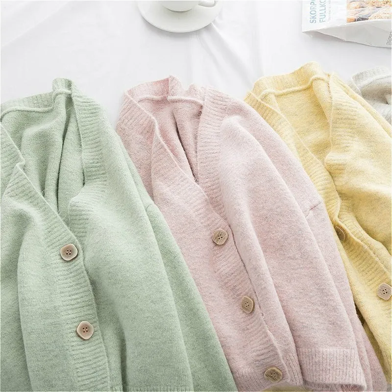 PEONFLY Cardigans Women Long Sleeve Sweaters Winter Casual Loose Cover up Tops Autumn Female Solid Wool Warm Fashion |