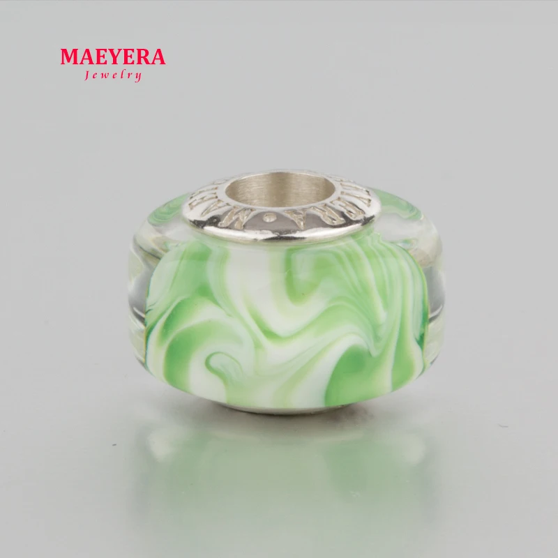 MAEYERA ювелирные изделия настоящее S925 ядро лампворк бусины зеленый муранский