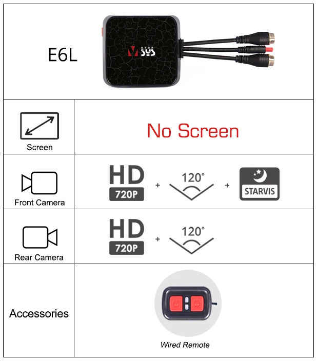 E6L with Remote SYS VSYS E6 WiFi мотоциклетная камера DVR HD 720P супер ночное видение двойной водонепроницаемый объектив видеорегистратор для скутера ATV UTV - Название цвета: E6L with Remote
