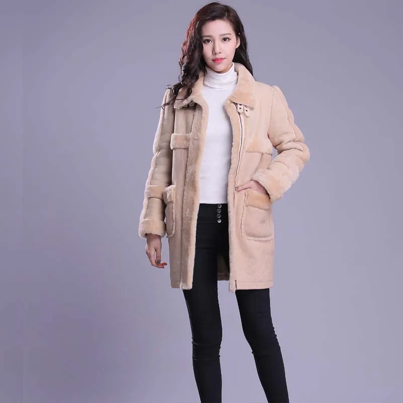 Натуральная кожа пальто с мехом длина овчины одежды длинные волосы длинное