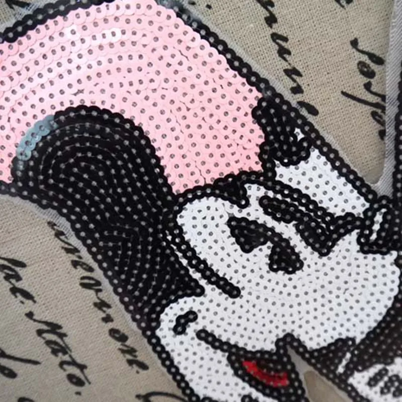 Кружева буквы м Микки блесток шить нашивки мультфильм ткань с пайетками