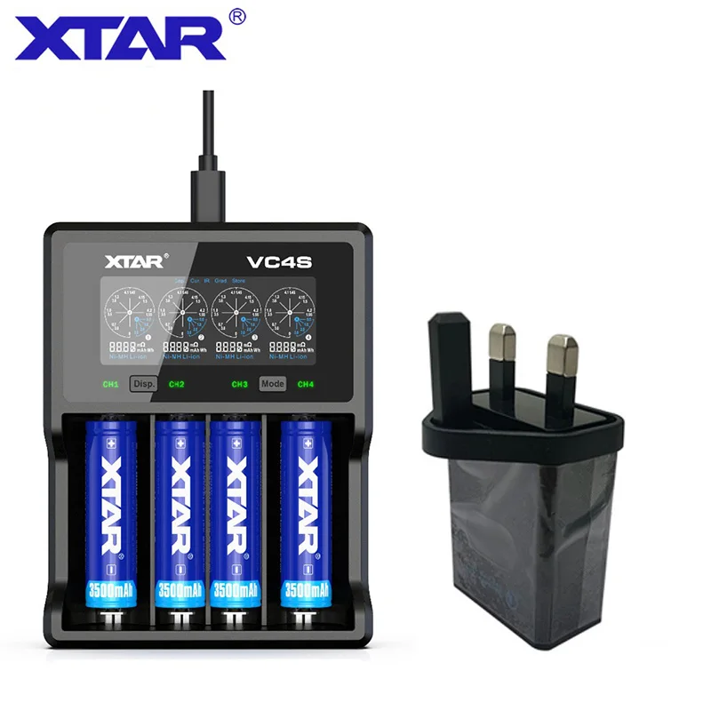 VC4S with UK Plug XTAR VC4 S VC4S QC3.0 быстрая зарядка, Max3A для один слот применяется к 3,6/3,7 v Li-Ion IMR/INR/ICR/Батарея 18650 14500 20700 21700 - Цвет: VC4S with UK Plug