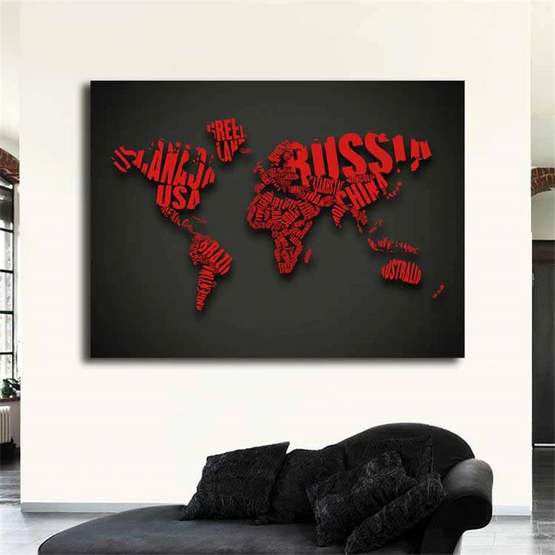 Черная карта мира HD обои минималистичный Холст Плакаты печать настенная