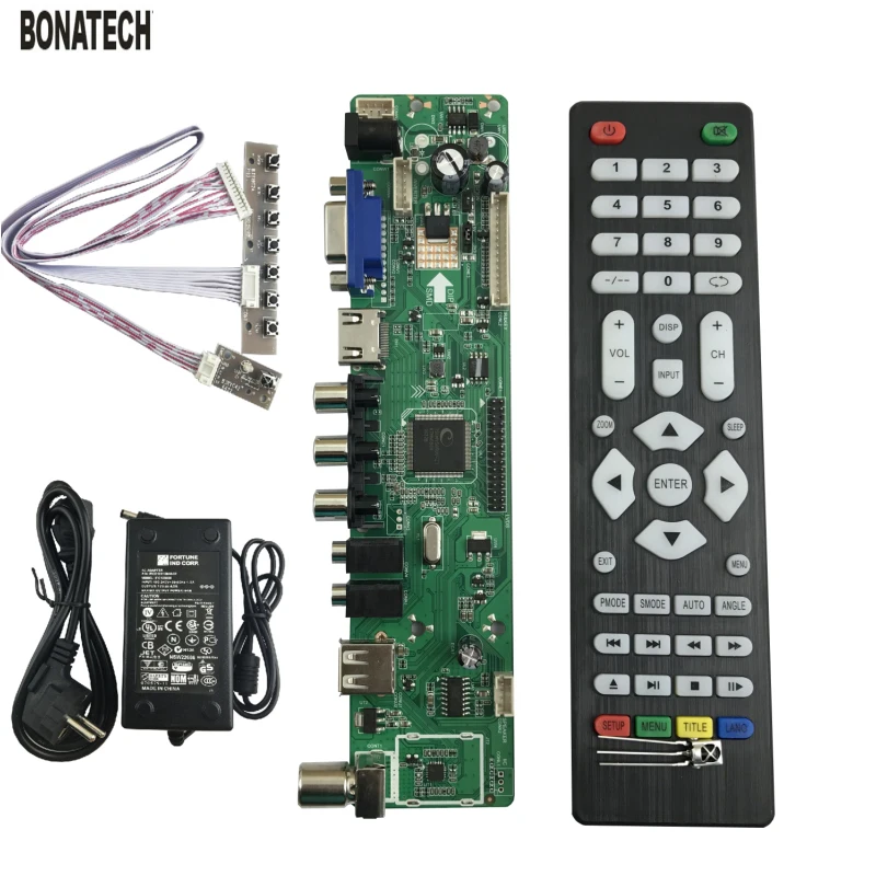 V56 Универсальный ЖК ТВ контроллер драйвер платы PC/VGA/HDMI/USB + адаптер питания ЕС