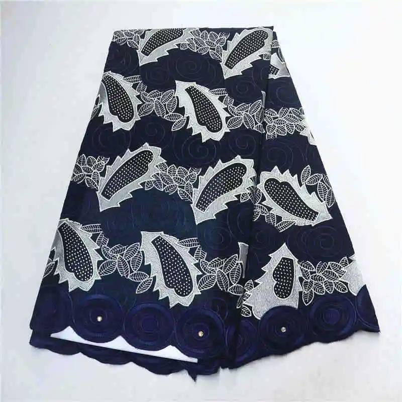 Нигерийская кружевная ткань Лидер продаж 2019 темно-синее вышитое швейцарское
