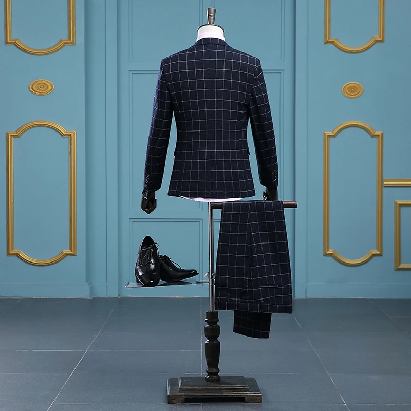 Костюмы для торжественных случаев в клетку смокинги жениха пиджак брюки жилет