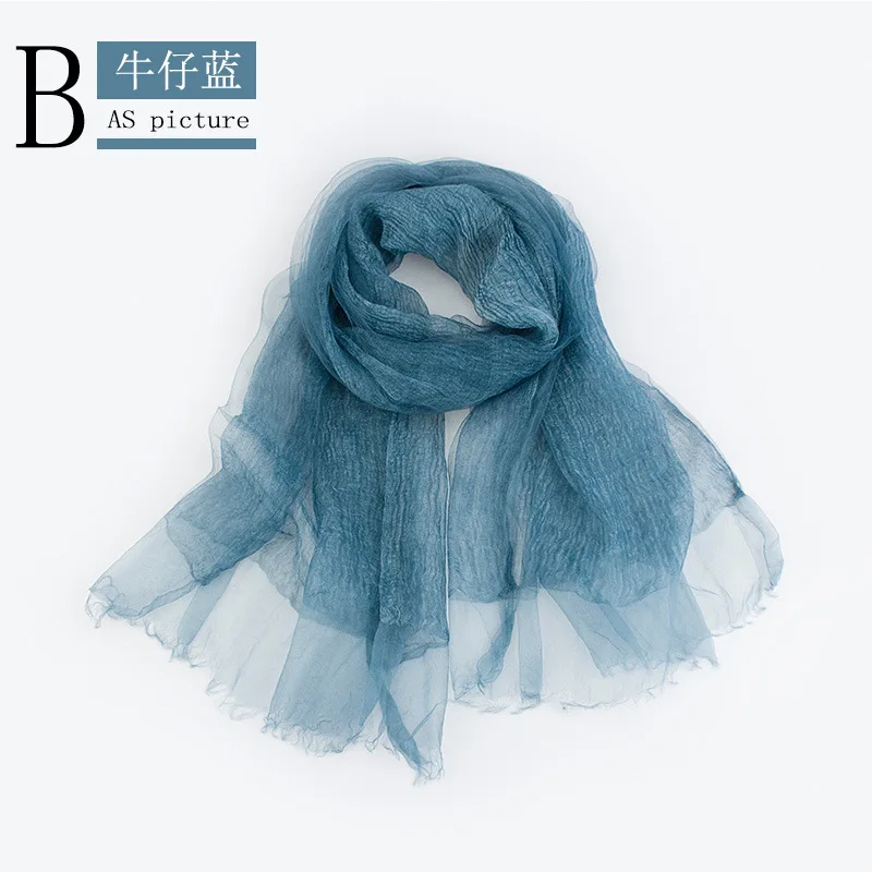 Новый Модный женский однотонный складной двухслойный шелковый шарф весенне