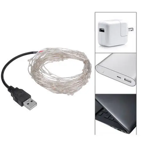 USB DC5V светодиодный маленькая лента 5 м 10 м 33Ft серебристо-медный провод Фея лампы, вечерние свадебные детской Комнаты Настенный декор, оригинальные светильники