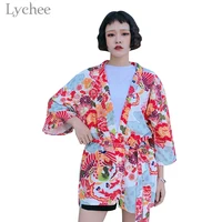 lychee women japanese style phoenix print cardigan casual kimono shirt loose long sleeve blouse female
