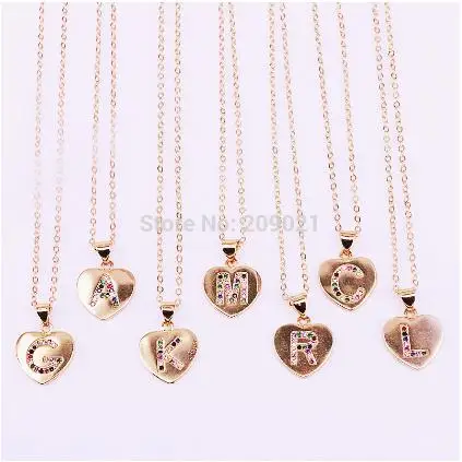 necklace 10 шт. Новая Модная Золотая, радужная фианит A до Z инициалы буквенные в форме сердца ожерелье с подвеской, кулоном для женщин ювелирные изделия - Окраска металла: necklace