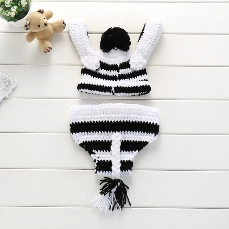 Newborn Photo Props Yellow zebra-stripe Costumes for Little Baby Cute Animals Hat Pants Handmade Knitted Gift Fotograf Shooting | Детская