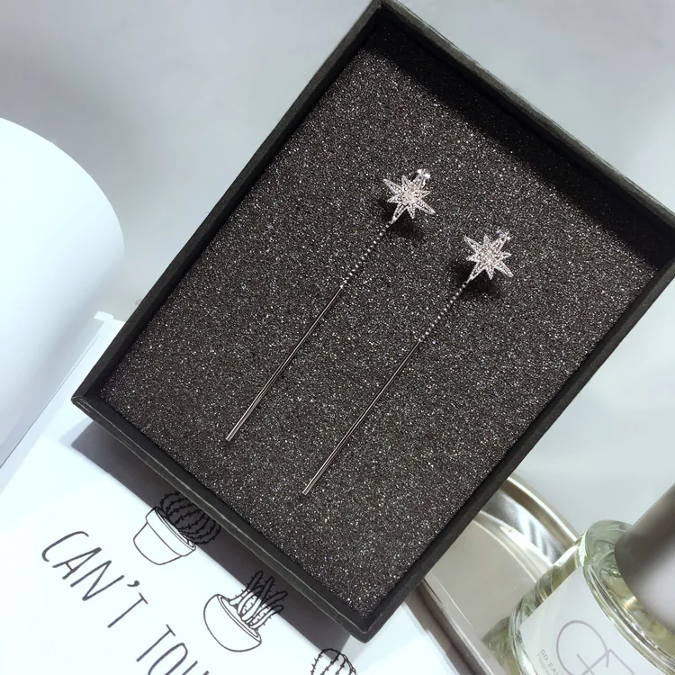 Женские 925 Висячие серьги из серебра 925 пробы с кристаллами Swarovski элемент звезда длинные серьги с подвесками девушка подарок вечерние ювелирные изделия