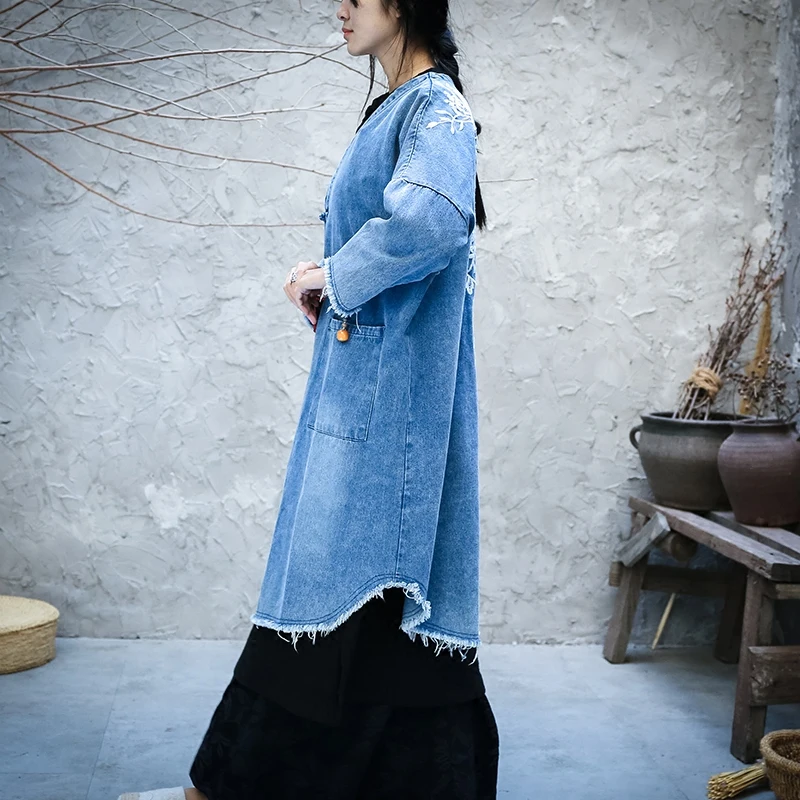 Женский джинсовый кардиган свободного покроя винтажный до середины икры размера