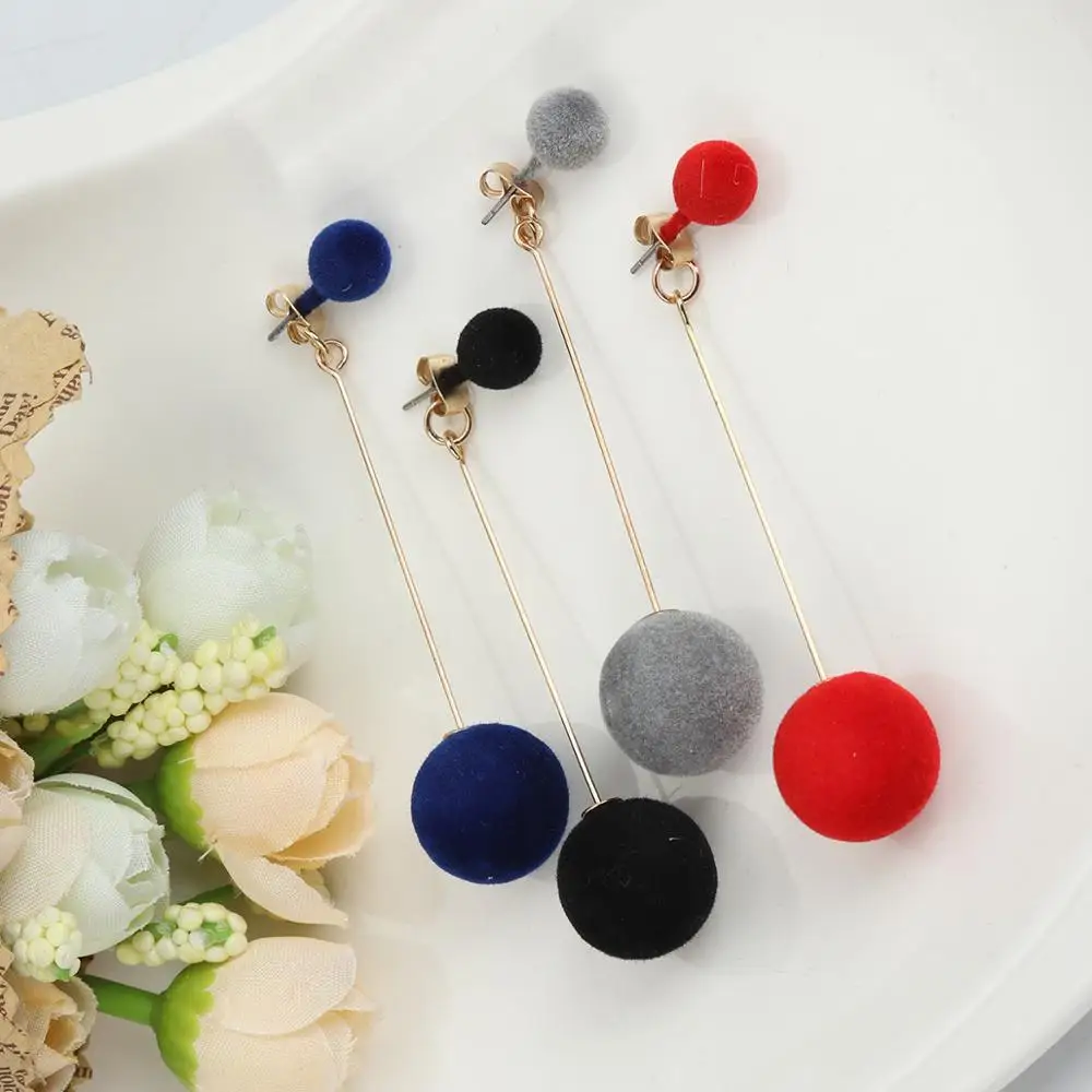 8Seasons New Fashion Plush Ball Drop Earrings For Sweet Women Wild Velvet Round Tassel Long Dangle Party Gift Jewelry | Украшения и