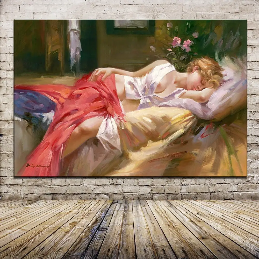 

Sleeping Beautiful Nude Girl Europe Portrait Oil Paintings Printed Picture On Cotton For Bedroom Living Room Wall Art Home Decor