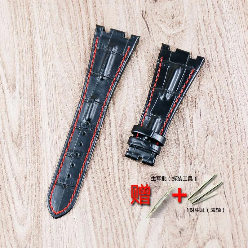 blacksingle red line Мужские механические часы аксессуары 28 мм кожаный ремешок для AP Королевский дуб Морской Дайвинг Водонепроницаемый Бизнес Повседневная серия - Цвет ремешка: blacksingle red line