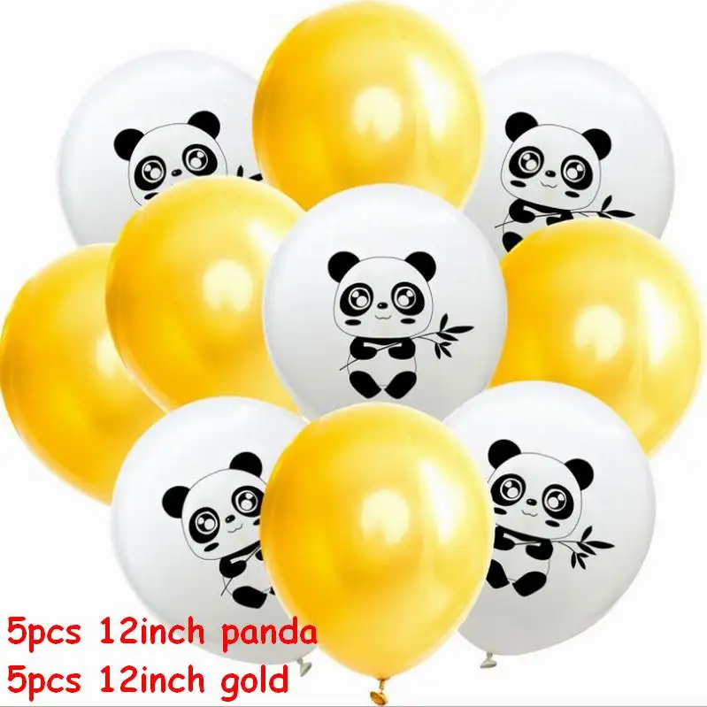 panda gold 10 шт. латексные шары в черный горошек с рисунком панды из мультфильма, зеленые конфетти, Детские шары для дня рождения, украшения, принадлежности для тематической вечеринки - Цвет: panda gold