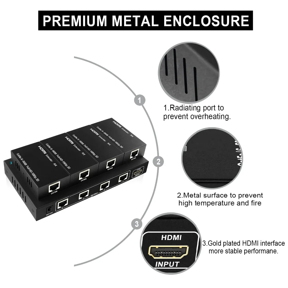 Aikexin 4 порта HDMI удлинитель 60 м 1X4 сплиттер по CAT5e/CAT6/CAT7 Ethernet кабель до to196ft (1 TX +