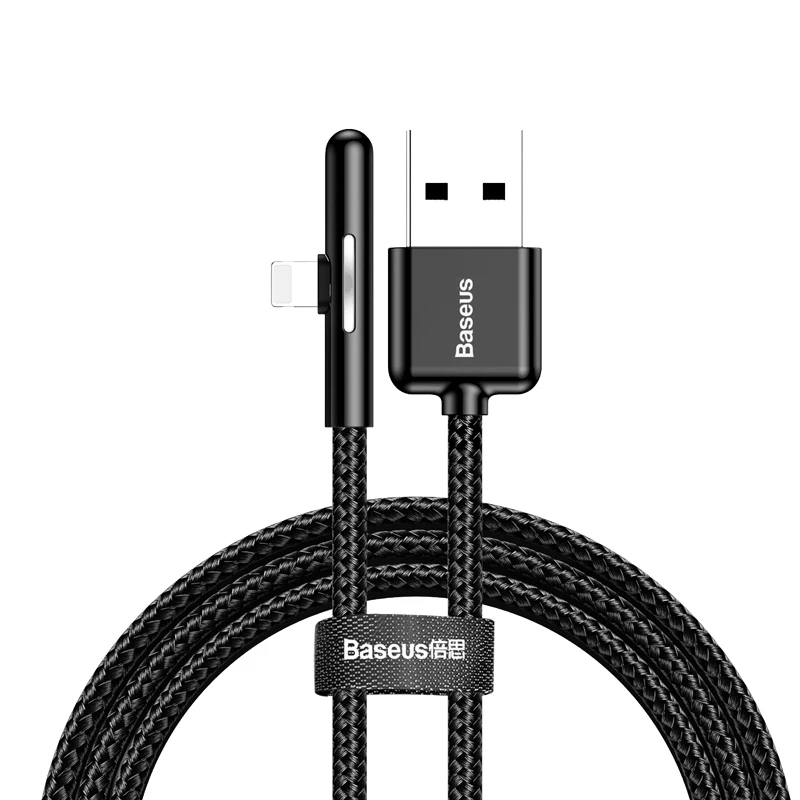 Черный Baseus USB кабель для iPhone Xs XR Xs Max 90 градусов мобильный игровой кабель со светодиодной подсветкой Быстрая зарядка зарядное устройство для iPhone X 8 7 6 - Цвет: Черный