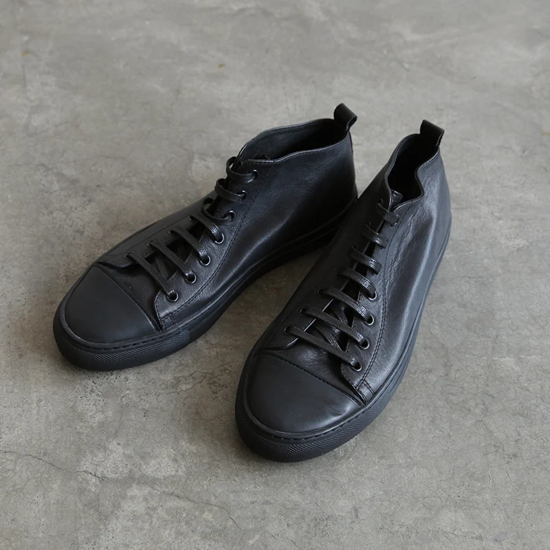 Кроссовки мужские из натуральной кожи на шнуровке плоской подошве|sneakers black|sneakers