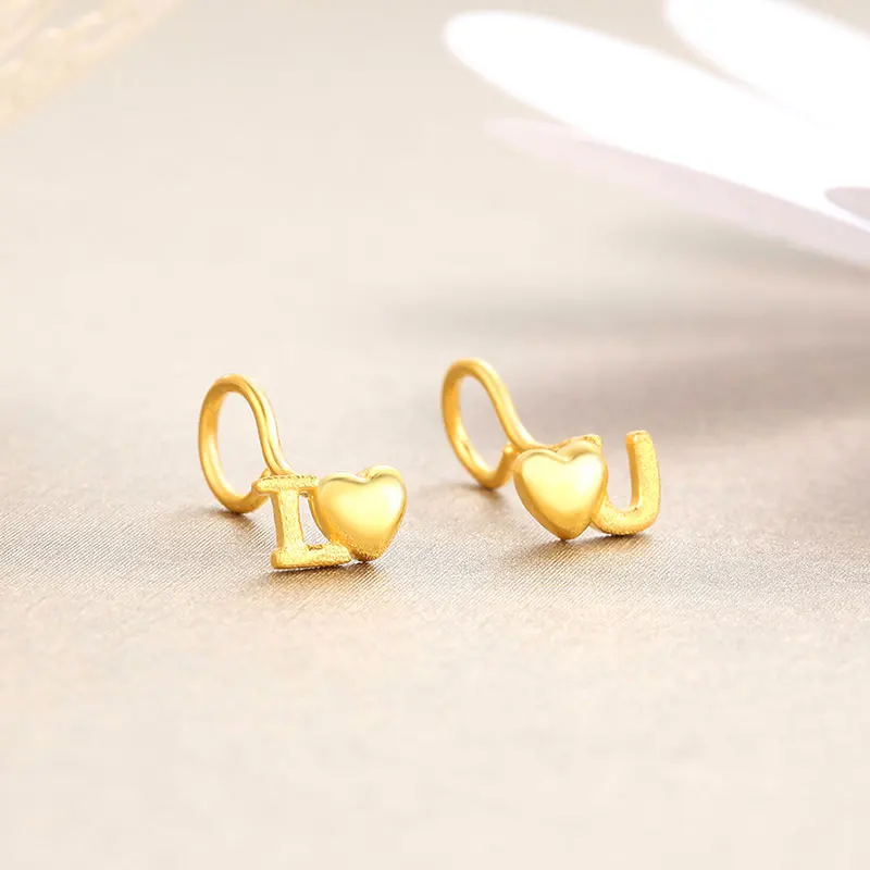

New Arrival 24K Yellow Gold Earrings Women Love Heart Stud Earrings 1.55g