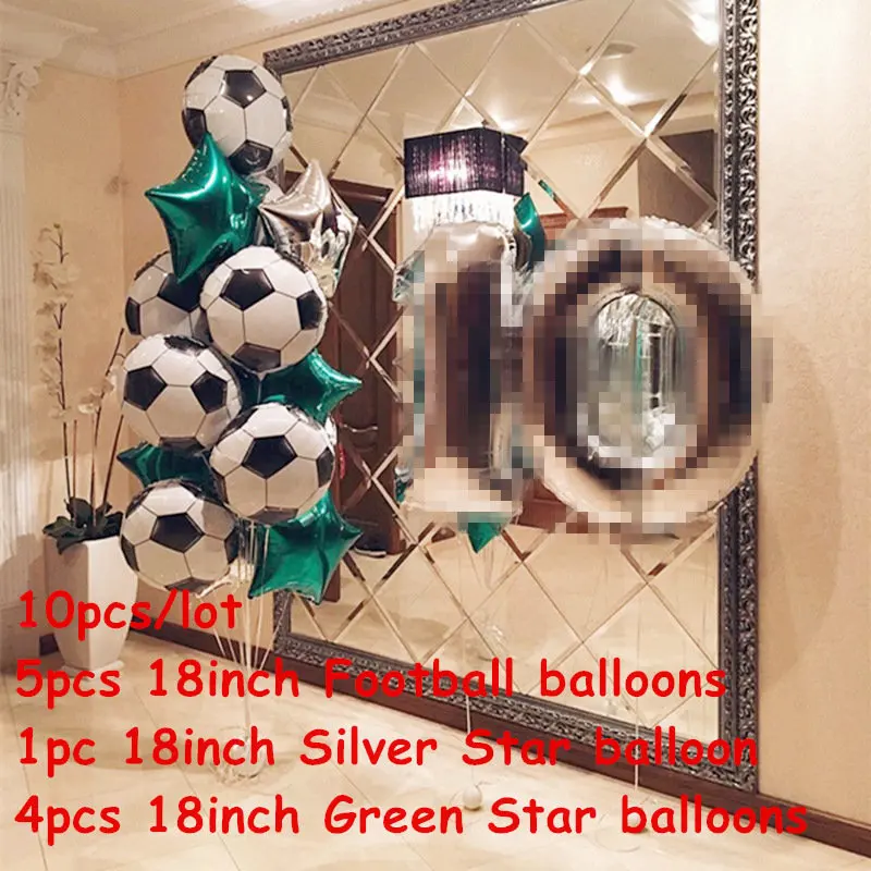 Football Set 1 10 шт., 18 дюймов, футбольные шары для мальчиков, Тема дня рождения, вечерние, зеленые, черные, Звездные, латексные, воздушные гелиевые шары, Декор, детские футбольные мячи - Цвет: Football Set 1