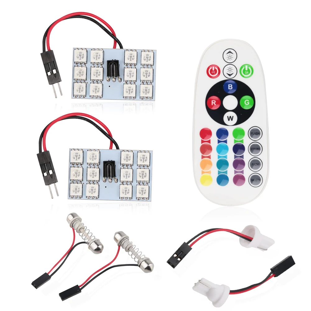 T10 5050 SMD 16 цветов RGB светодиодный автомобильный светильник с картой для чтения в салоне автомобиля, купол, фестон, пульт дистанционного управления, вспышка/стробоскоп