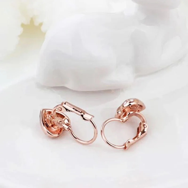 Ociki Rose Gold Color Austrian White Flower Heart Shape Crystal Earrings Office Jewelry for Women Girls Gift Drop Shipping | Украшения и