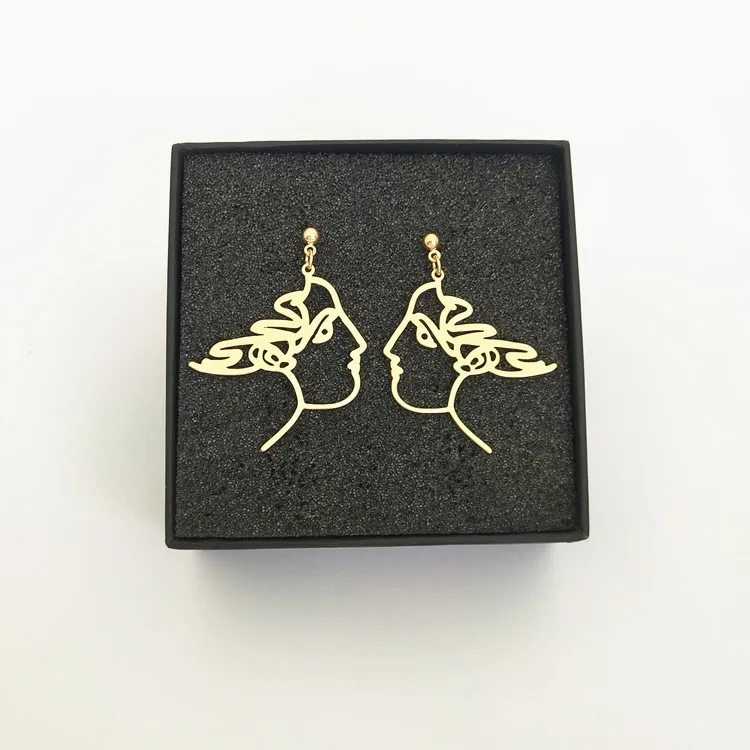 Abstract Face Outline Exaggeration Asymmetric drop Earrings New Metal Personality Eye For Women | Украшения и аксессуары