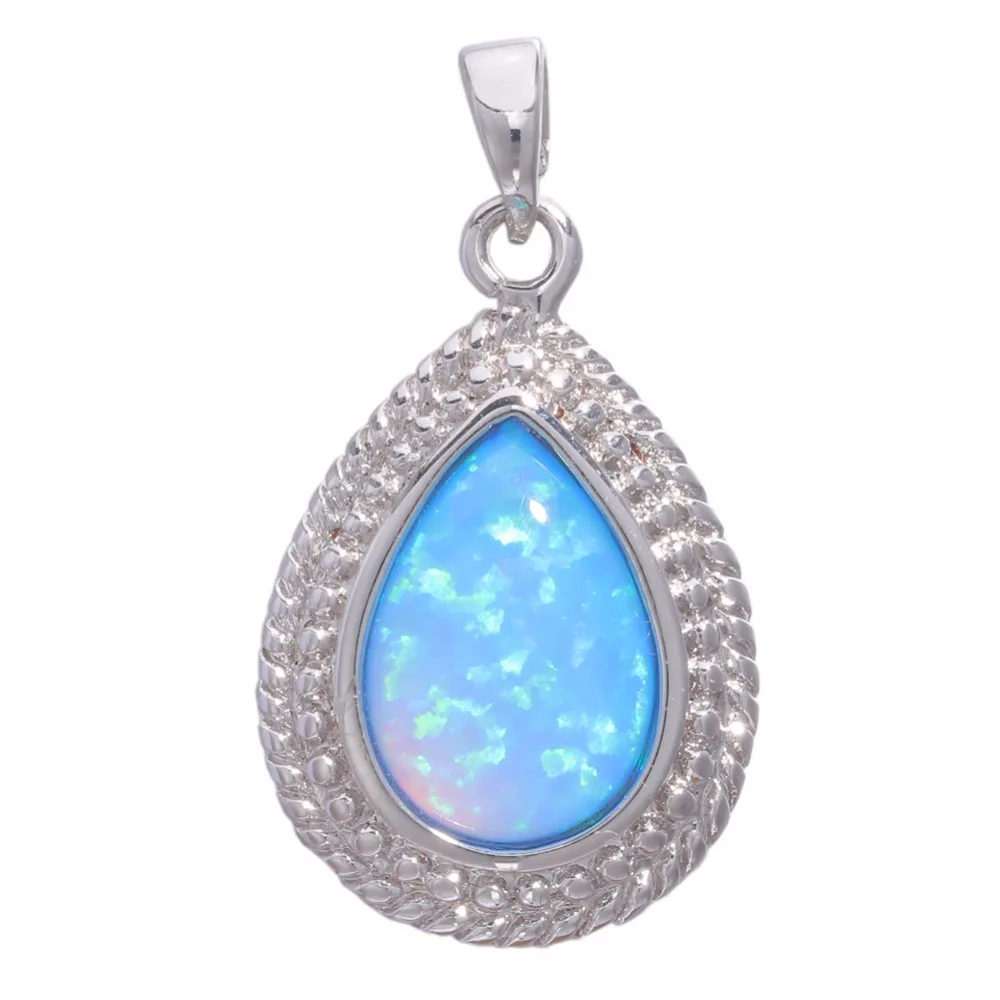 Cinily создан Blue огненный опал Серебро покрытием капли воды для Для женщин Jewelry Кулон без цепь " od6820