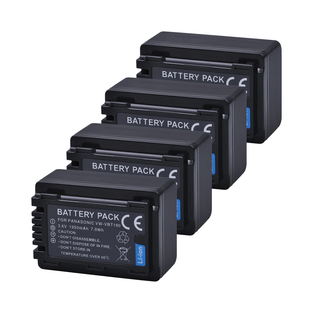 Tectra 4 шт VW-VBT190 VBT190 литий-ионная батарея + USB 2-канальный зарядное устройство для