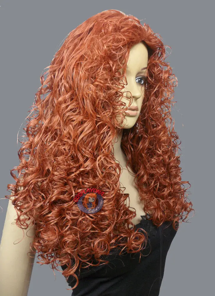 Горячая жаропрочных Партия волос&gt&gt Мерида Принцесса Парик Copper Red Хэллоуин|halloween
