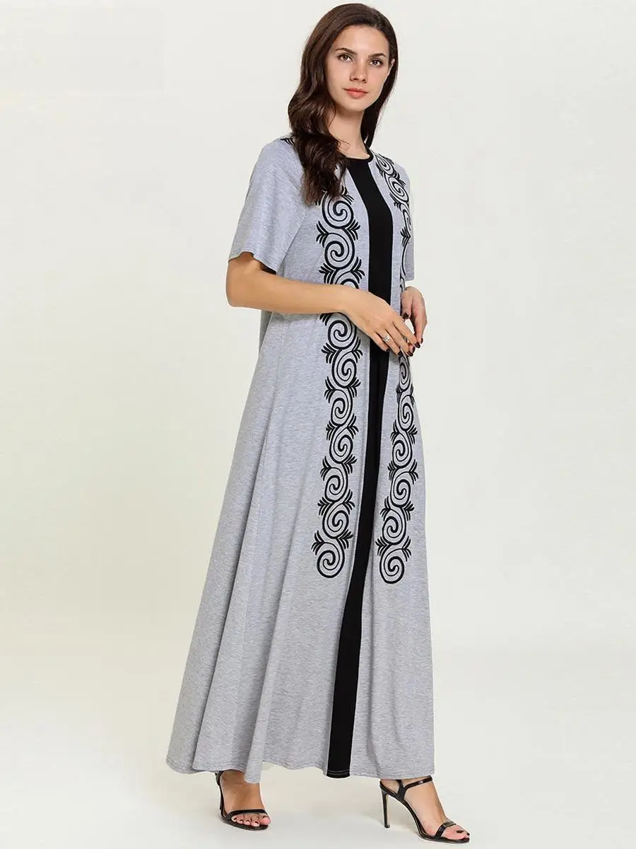 Летнее женское платье с коротким рукавом длинное мусульманское abaya Arab jilbaw