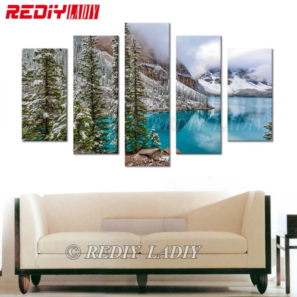 

REDIY LADIY Diamond Painting Triptych 5D Diamond Embroidery Crystal Modular Picture Snow Lake Wall Art Multi Pictures Home Decor