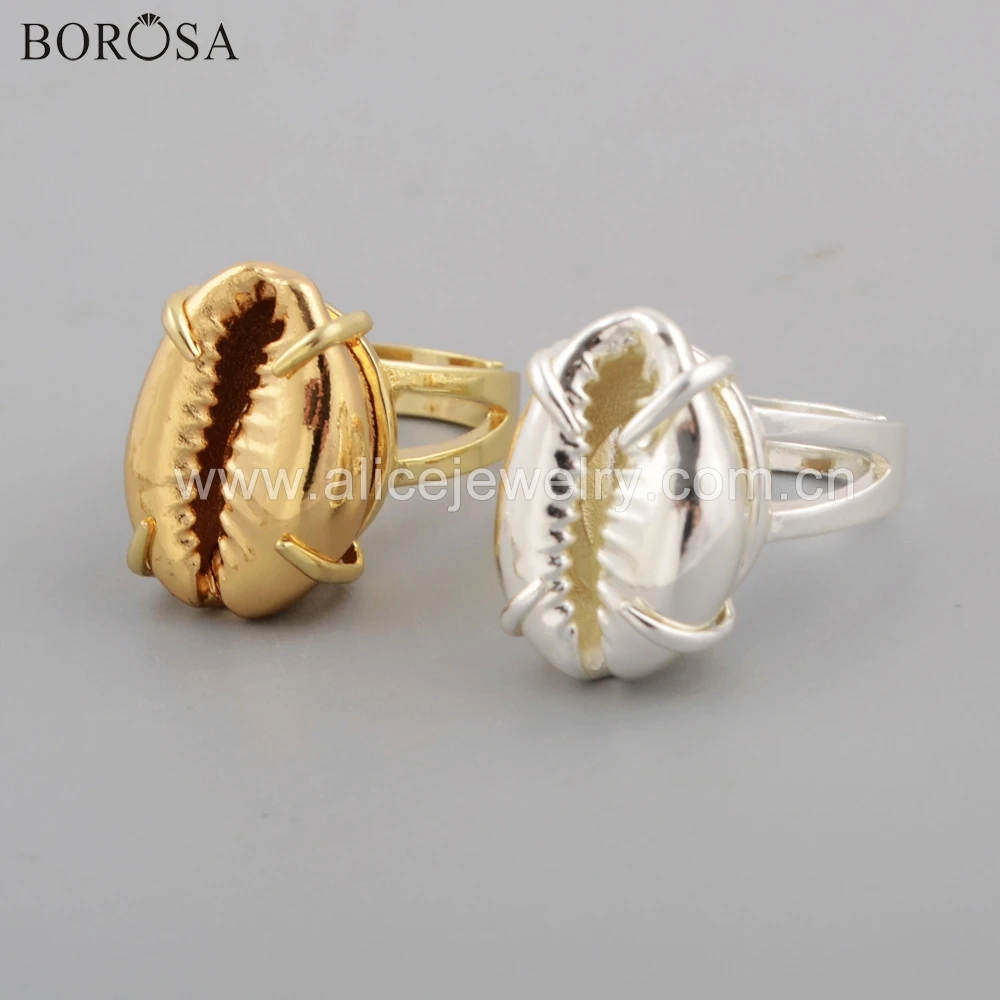 BOROSA 10 шт. полный позолоченный коготь фотокольца ракушки камни Серебряный