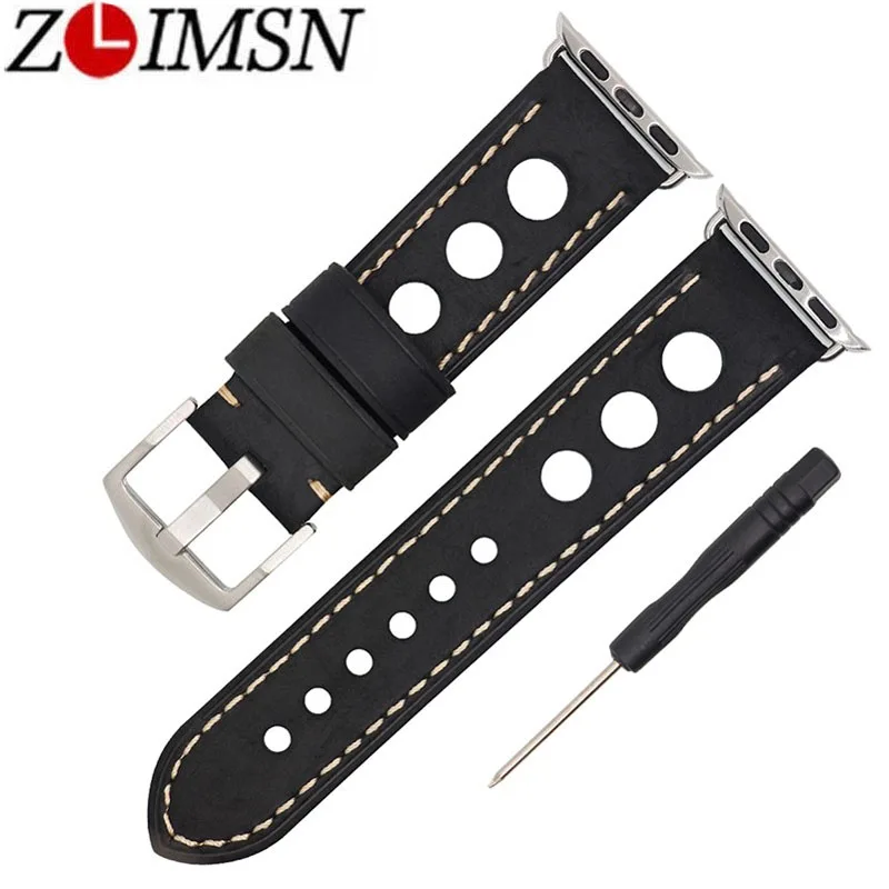 

ZLIMSN New Design Accessories Genuine Leather Strap For Apple Watch Band Bracelet Single Tour Personality Hole 42mm 38mm iwatch