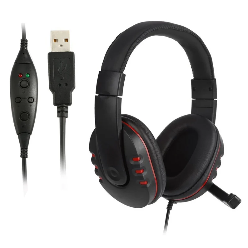 Hi Fi наушники с кожаной повязкой на голову 2 м USB проводные стереонаушники