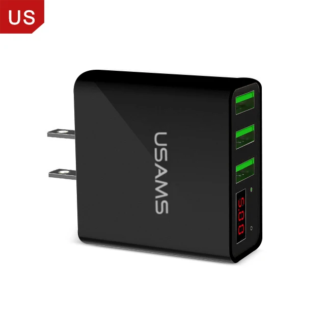 US Black color USAMS 3 USB зарядное устройство для телефона, зарядное устройство для мобильного телефона, светодиодный дисплей, макс. 3А, Европейское настенное зарядное устройство для iPhone, samsung, Xiaomi, зарядное устройство, USB адаптеры - Тип штекера: US Black color
