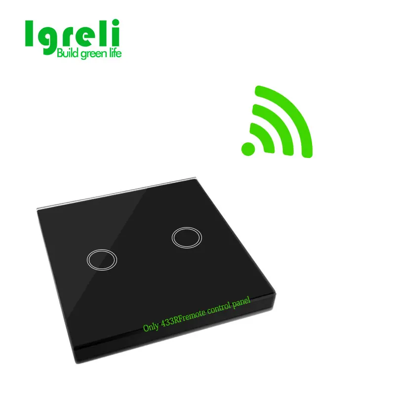 

Igreli 2 Buttons Wall Stick Switch Black Luxury Crystal Glass Panel Touch And New Design Rf 433 Mhz Remote Control