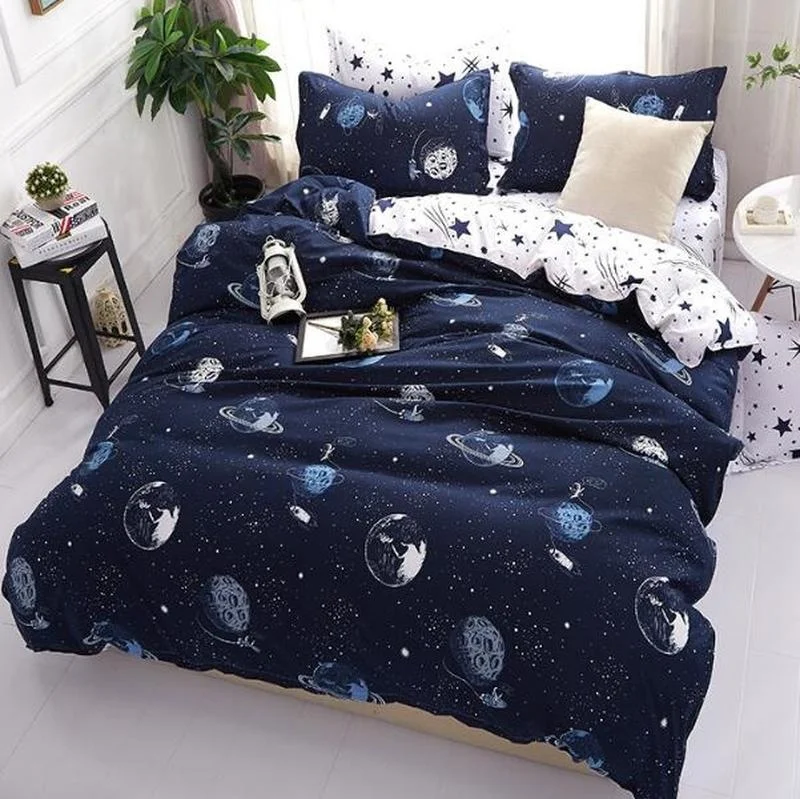 

Fashion Space Moon Pattern Duvet Cover Sets with Pillowcases Living Bedding Quilt Cover US/UK Single Double Queen Bedroom Deco