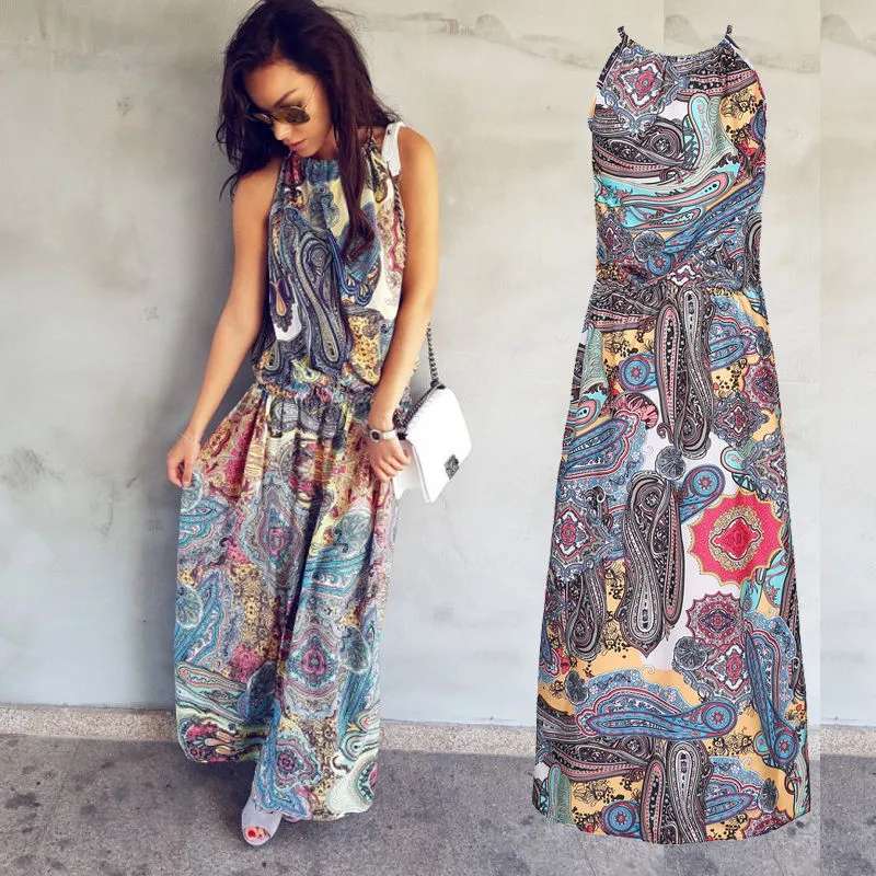 Новое поступление сельская местность Повседневное платье без рукавов бохо