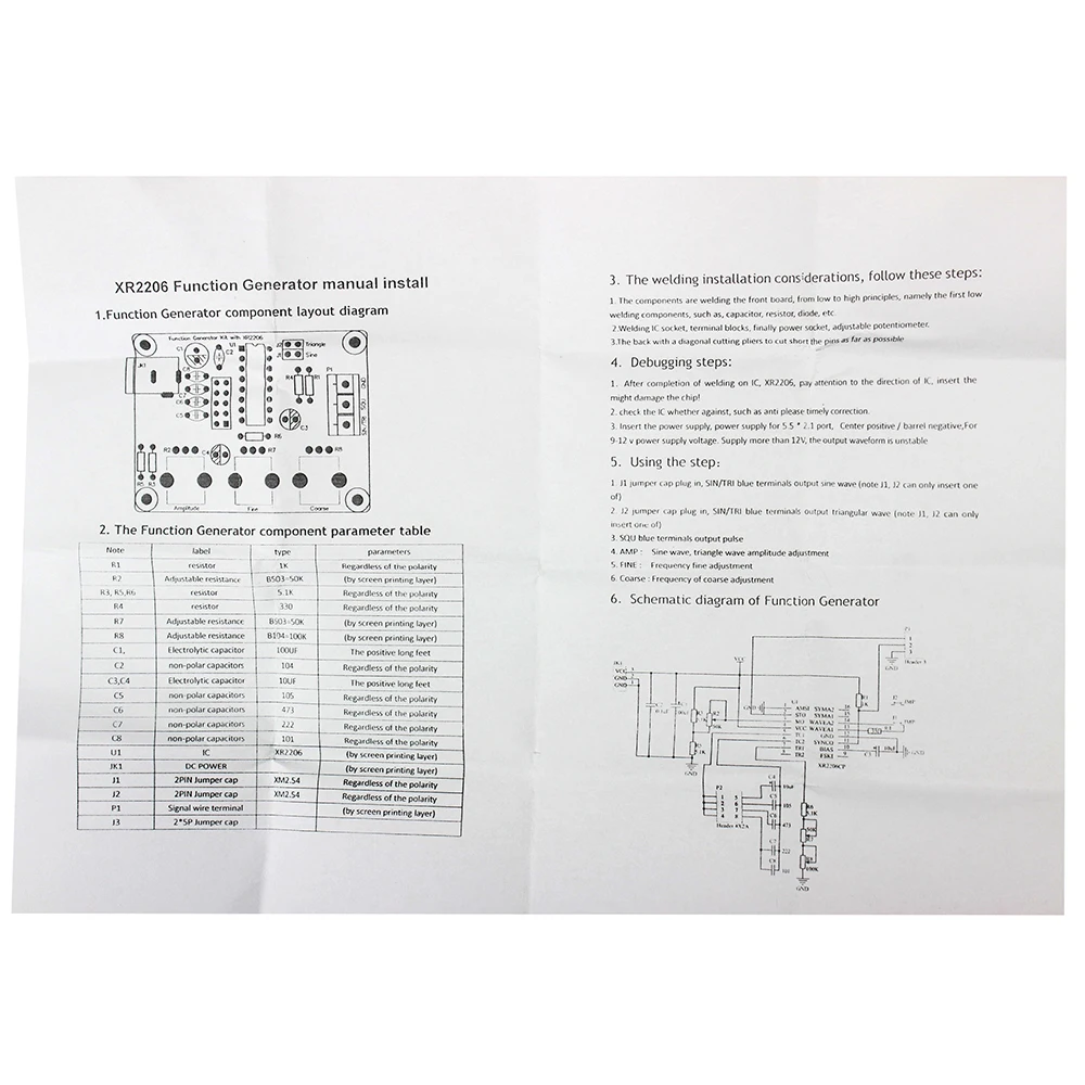 XR2206 Функция Генератор сигналов DIY Kit Синусоидальный треугольник прямоугольной волны 1 Гц-1 МГц DDS с руководством (art.: 3920cda770bed) - 3920cda770bed