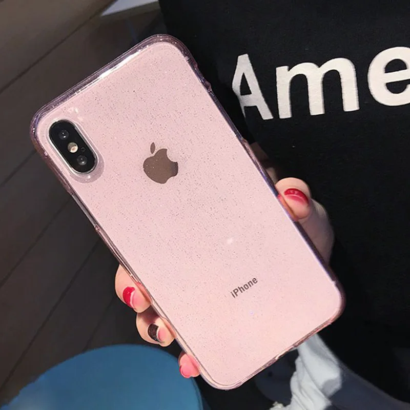Pink Moskado Прозрачный блестящий чехол для телефона для iPhone X XS Max XR 7 8 6 6S Plus Прозрачный блестящий порошковый чехол s Мягкий ТПУ задняя крышка Coque - Цвет: Pink