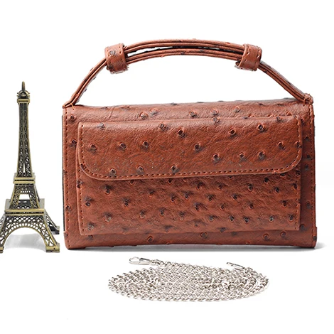 Ostrich Olive Brown Genuine Leather Day Clutch Crocodile Pattern Phone Clutch Python Pattern Pouch Shoulder Crossbody Bag Ostrich Pattern Women Tote - Цвет: Ostrich Olive Brown