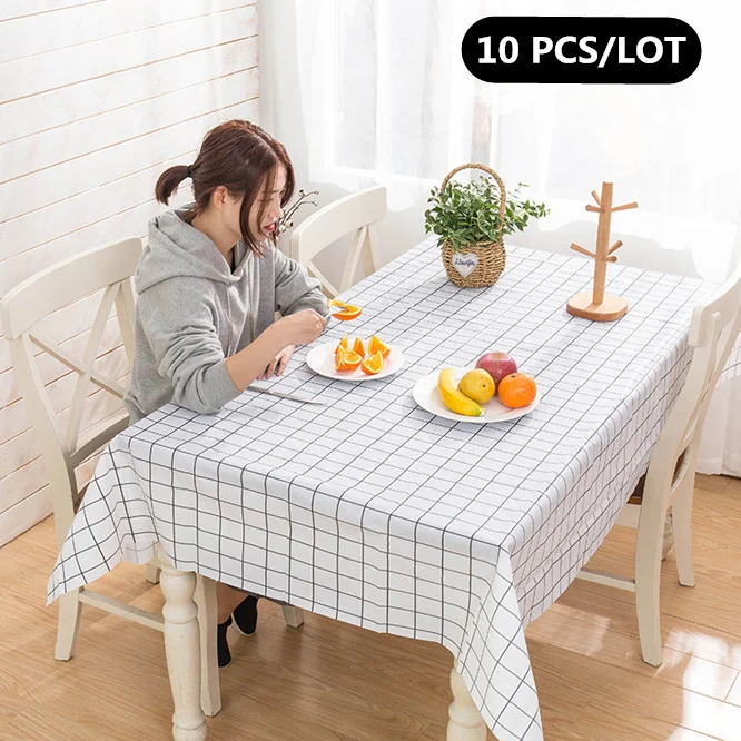 

10 PCS Nordic plaid Decorative Linen Tablecloth Waterproof Oilproof Anti-scalding Rectangular Wedding Dining Table Cover