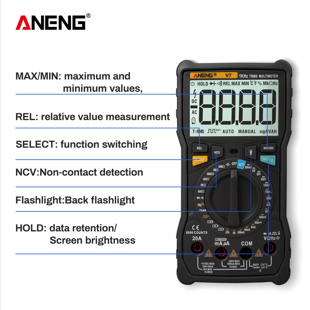 ANENG V7 цифровой мультиметр 6000 отсчетов Avometer транзисторный конденсатор тестер Multimetro цифровой профессиональный lcr метр Multimetr