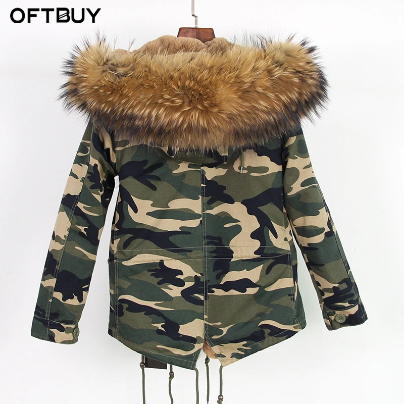 OFTBUY, Повседневная Зеленая зимняя куртка, Женская парка, пальто с натуральным мехом енота, большой воротник, парка с капюшоном, теплая верхняя одежда