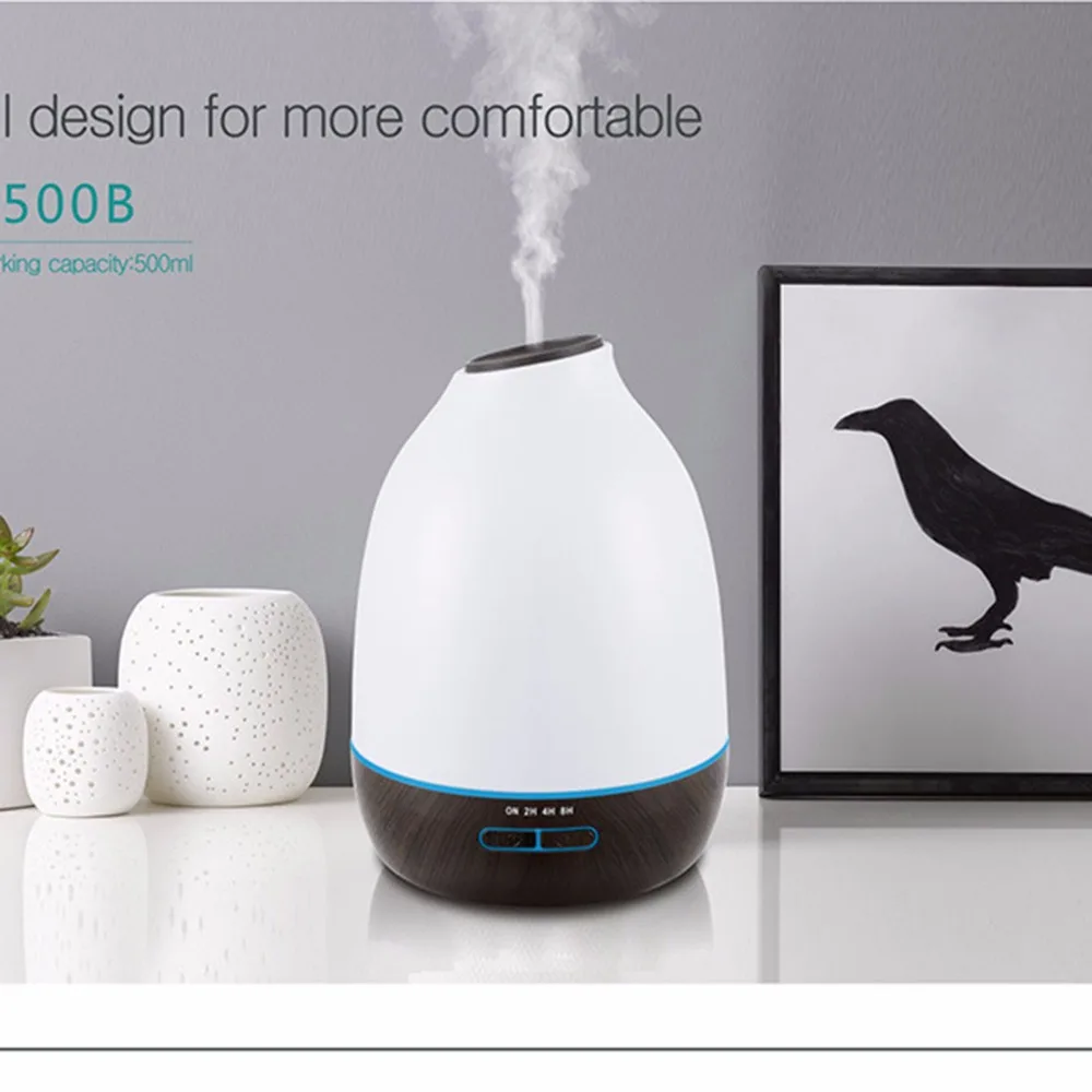 INVITOP 500ml Air Humidifier Wood Grain Ultrasonic Essential Oil Diffuser Aroma Purifier 7 Color LED Change 110v-240v | Бытовая техника
