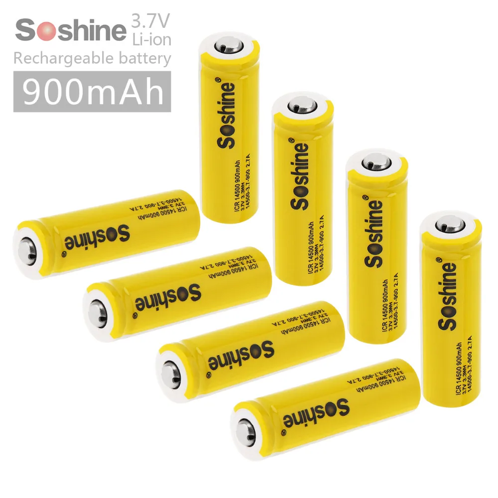 8 шт./лот Soshine 3 7 В ICR 14500 900 мАч литий-ионный аккумулятор с предохранительным